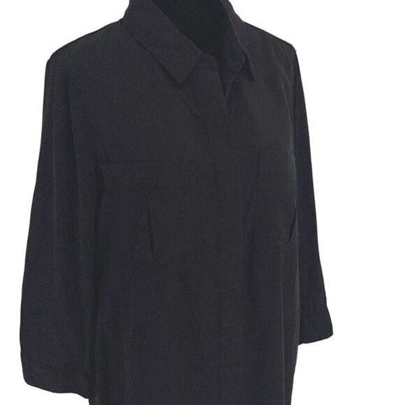 Carly Jean LA Womens 1/2 Button Front Tencel Collared Dress Black Medium NWT - Picture 2 of 9